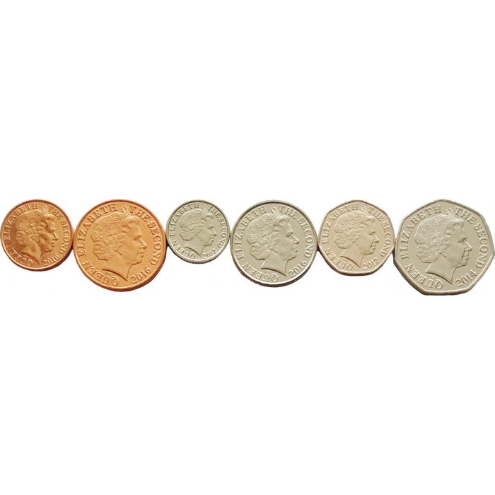 Джерси 1 2 5 10 20 50 пенсов 1998-2016 год Набор 6 монет