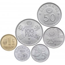 Испания 50 сентимо 1 5 25 50 100 песет 1980 год Набор 6 монет