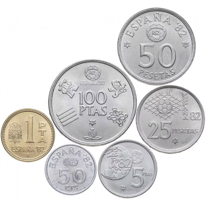 Испания 50 сентимо 1 5 25 50 100 песет 1980 год Набор 6 монет