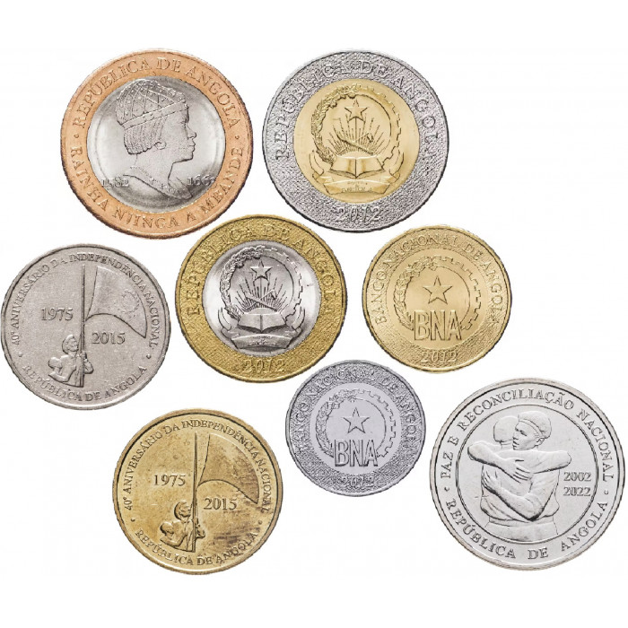 Ангола 50 сентимо 1 5 10 20 50 100 200 кванз 2012-2022 год Набор из 8 монет