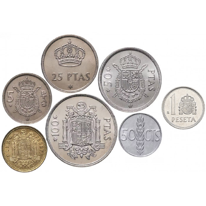 Испания 50 сентимо 1 5 25 50 100 песет 1975-1989 год Набор из 7 монет