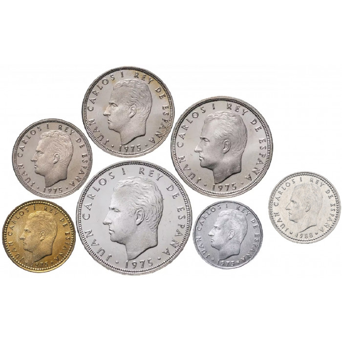 Испания 50 сентимо 1 5 25 50 100 песет 1975-1989 год Набор из 7 монет