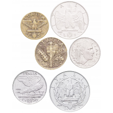 Италия 5 10 20 50 чентезимо 1 2 лиры 1939-1943 год Набор 6 монет
