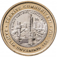 Турция 1 лира 2021 год 100 лет Газиантепу UNC UC# 184