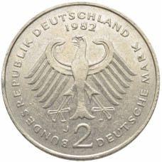 Германия - ФРГ 2 марки 1982 J год Теодор Хойс KM# A127