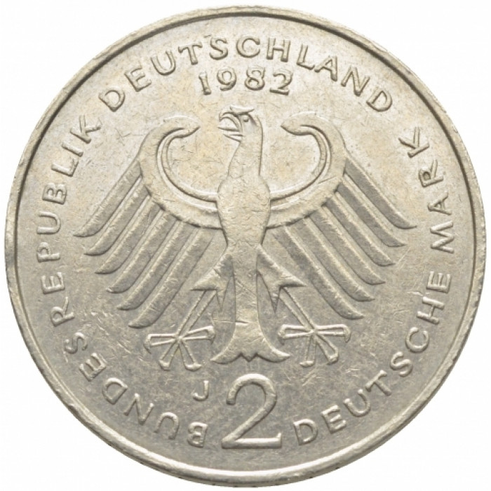Германия - ФРГ 2 марки 1982 J год Теодор Хойс KM# A127