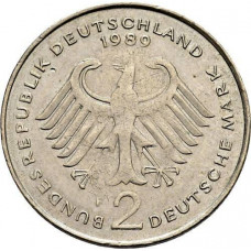 Германия - ФРГ 2 марки 1989 F год Теодор Хойс KM# 170
