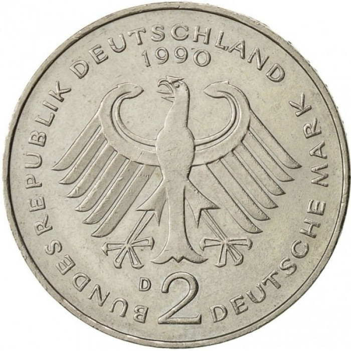 Германия 2 марки 1990 D год Франц Йозеф Штраус KM# 175