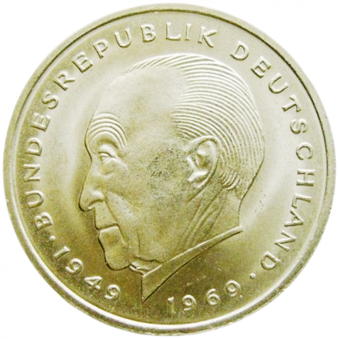 Германия - ФРГ 2 марки 1969 F год Конрад Аденауэр KM# 124
