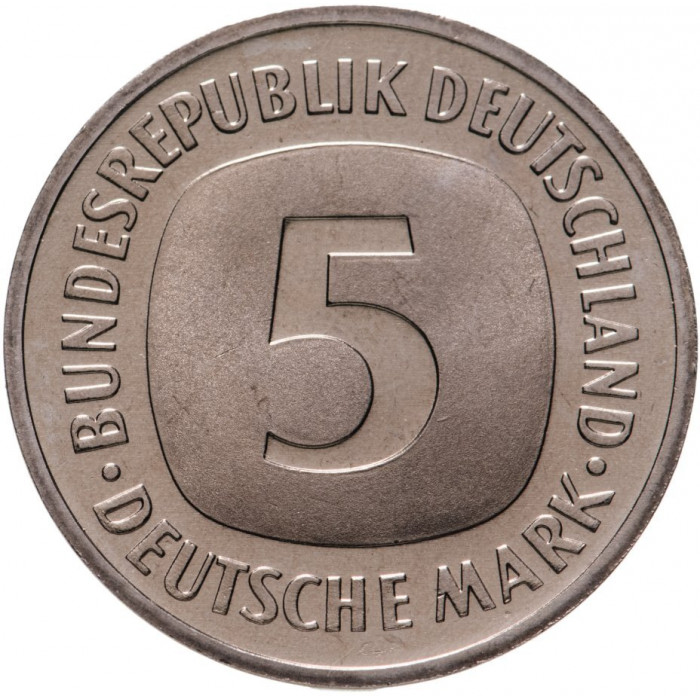 Германия - ФРГ 5 марок 1991 G год KM# 140.1