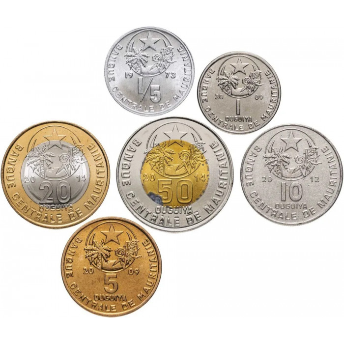 Мавритания 1/5 1 5 10 20 50 угий 1973-2014 год Набор 6 монет