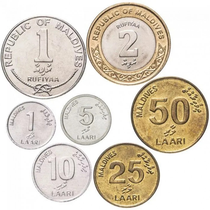 Мальдивы 1 5 10 25 50 лари 1 2 руфии 1984-2017 год Набор 7 монет