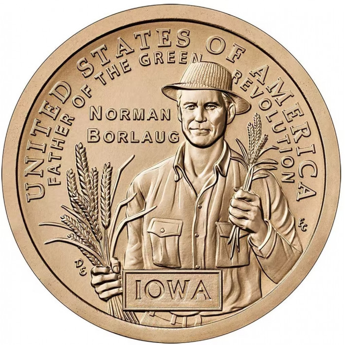 США 1 доллар 2026 P год Норман Борлоуг, отец Зелёной революции, Айова, Американские инновации UNC UC# 450