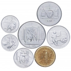 Сан-Марино 1 2 5 10 20 50 100 лир 1976 год Республика Набор из 7 монет