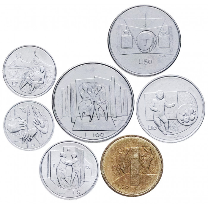 Сан-Марино 1 2 5 10 20 50 100 лир 1976 год Республика Набор из 7 монет