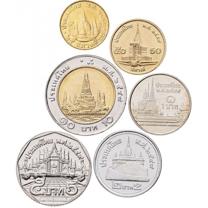 Таиланд 25 50 сатангов 1 2 5 10 бат 1986-2008 год Набор 6 монет