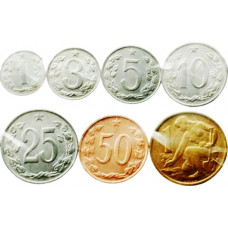 Чехословакия 1 3 5 10 25 50 геллеров 1 крона 1961-1971 год Набор из 7 монет