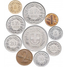 Швейцария 1 2 5 10 20 раппенов 1/2 1 2 5 франков 1879-2025 год Набор из 10 монет