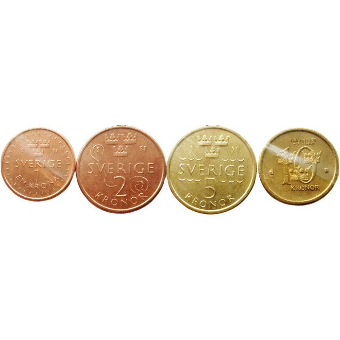 Швеция 1 2 5 10 крон 2001-2020 год Набор из 4 монет