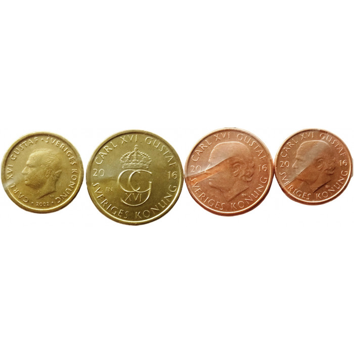 Швеция 1 2 5 10 крон 2001-2020 год Набор из 4 монет