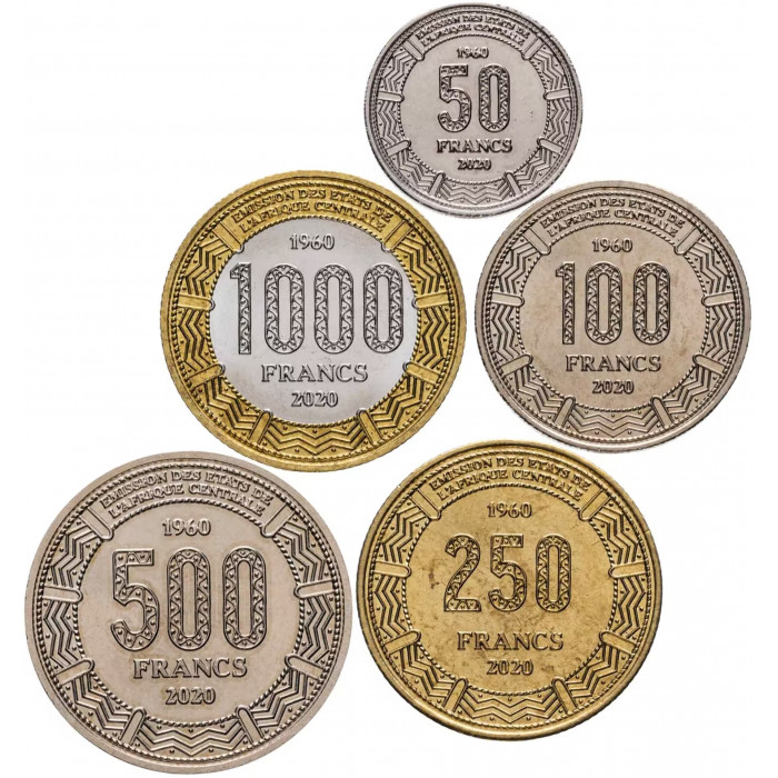 Конго 50 100 250 500 1000 франков 2020 год UNC 60 лет независимости Набор 5 монет