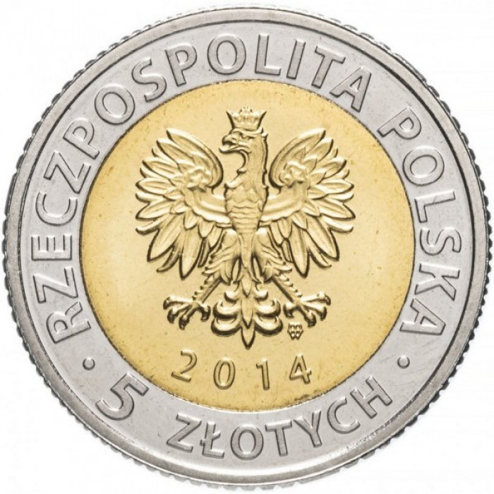 Польша 5 злотых 2014 год Королевский замок в Варшаве UNC Y# 913
