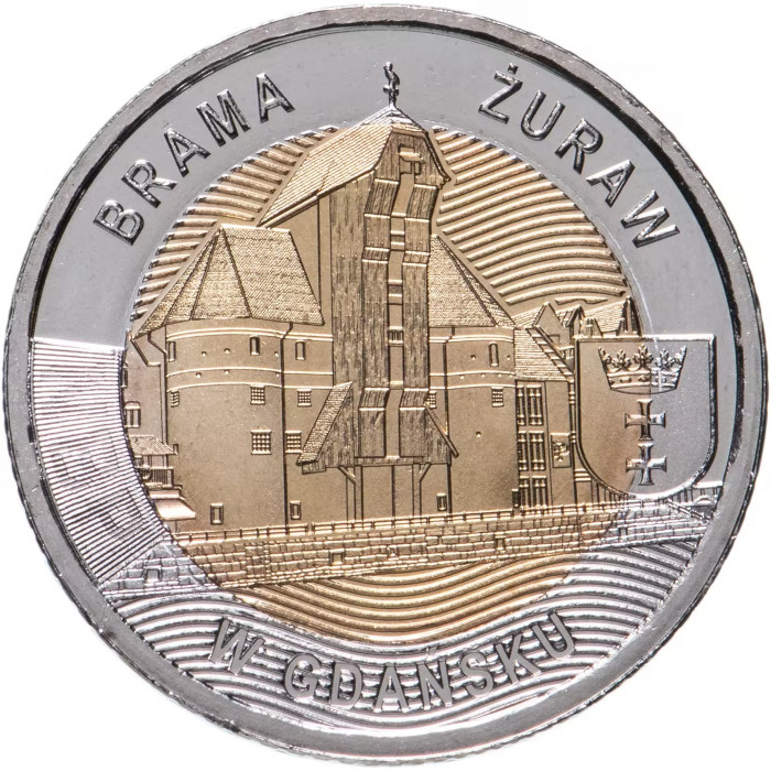 Польша 5 злотых 2021 год Крановые ворота в Гданьске UNC UC# 109