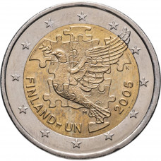 Финляндия 2 евро 2005 год UNC KM# 119 60 лет ООН и 50 лет членству Финляндии в ООН