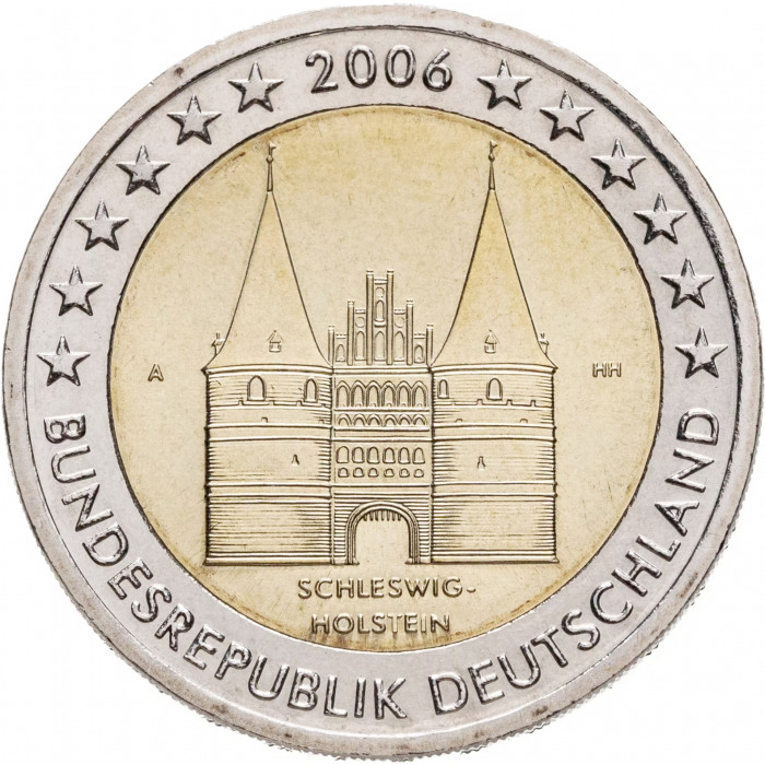 Германия 2 евро 2006 год KM# 253 Голштинские ворота в Любеке, Шлезвиг-Гольштейн