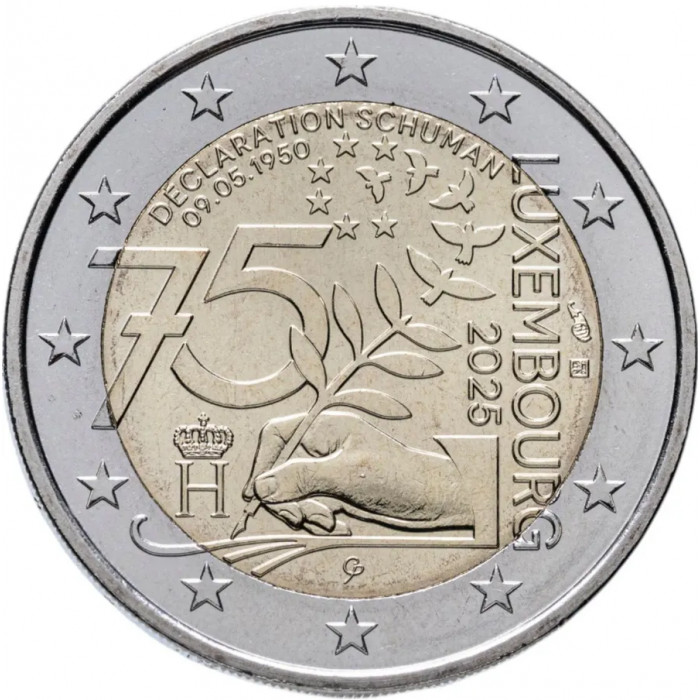 Люксембург 2 евро 2025 год 75 лет Декларации Шумана UNC UC# 123