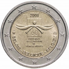 Бельгия 2 евро 2008 год UNC KM# 248 60 лет Всеобщей Декларации Прав Человека