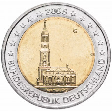 Германия 2 евро 2008 год UNC KM# 261 Церковь св. Михаила, Гамбург /Новая карта Европы/