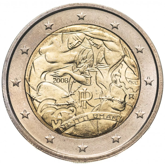 Италия 2 евро 2008 год 60 лет Всеобщей Декларации Прав Человека UNC KM# 301
