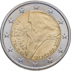 Словения 2 евро 2008 год UNC KM# 80 500 лет со дня рождения Приможа Трубара