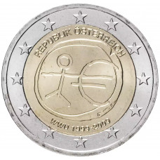 Австрия 2 евро 2009 год UNC KM# 3175 10 лет монетарной политике ЕС (EMU) и введению евро