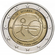 Бельгия 2 евро 2009 год UNC KM# 282 10 лет монетарной политики ЕС (EMU) и введения евро