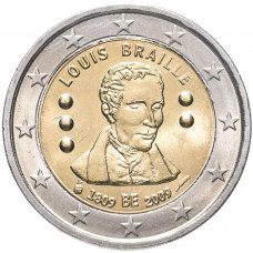 Бельгия 2 евро 2009 год UNC KM# 288 200 лет со дня рождения Луи Брайля