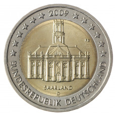 Германия 2 евро 2009 год UNC KM# 276 Церковь Людвига в Саарбрюккен, Саар
