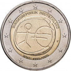Германия 2 евро 2009 год UNC KM# 277 10 лет монетарной политики ЕС (EMU) и введения евро