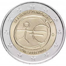 Греция 2 евро 2009 год UNC KM# 227 10 лет монетарной политики ЕС (EMU) и введения евро