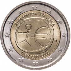 Италия 2 евро 2009 год UNC KM# 312 10 лет монетарной политики ЕС (EMU) и введения евро