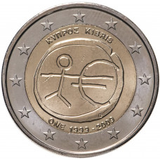 Кипр 2 евро 2009 год UNC KM# 89 10 лет монетарной политики ЕС (EMU) и введения евро