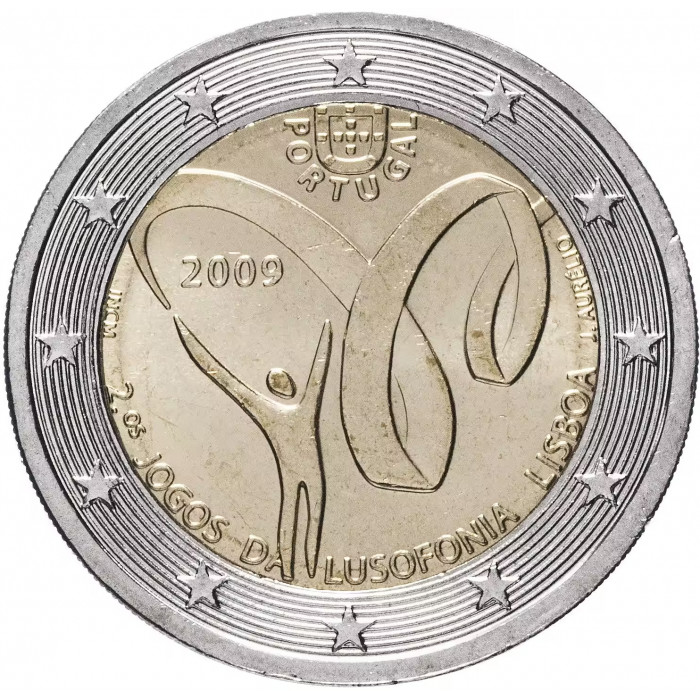 Португалия 2 евро 2009 год UNC KM# 786 Португалоязычные игры 2009
