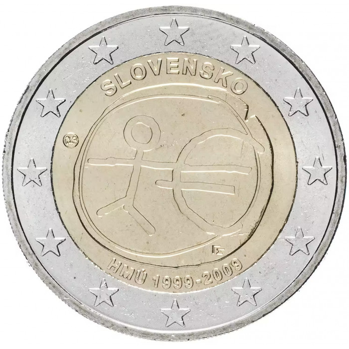 Словакия 2 евро 2009 год UNC KM# 103 10 лет монетарной политики ЕС (EMU) и введения евро