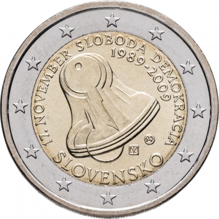 Словакия 2 евро 2009 год UNC KM# 107 20 лет Бархатной Революции