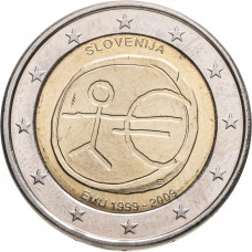 Словения 2 евро 2009 год UNC KM# 82 10 лет монетарной политики ЕС (EMU) и введения евро