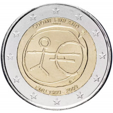 Финляндия 2 евро 2009 год UNC KM# 144 10 лет монетарной политики ЕС (EMU) и введения евро