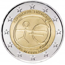 Франция 2 евро 2009 год UNC KM# 1590 10 лет монетарной политики ЕС (EMU) и введения евро