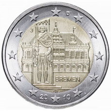 Германия 2 евро 2010 год UNC KM# 285 Городская ратуша и Роланд, Бремен