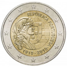 Португалия 2 евро 2010 год UNC KM# 796 100 лет Португальской Республике